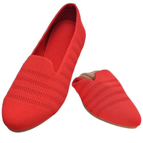 Puxowe Damen Ballerina Slip On Strick Kleid Flache Schuhe Pumps Bequem Ballerinas für Damen Runde Zehe