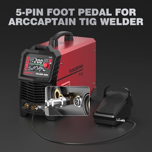 Image of ARCCAPTAIN TIG Welding Foot Pedal, 5-Pin Remote Amp Control | Wider Contact Area / Strap Design / Foot Pedal for TIG200, TIG200P, TIG200PACDC, TIG205PRO and TIG205P PRO