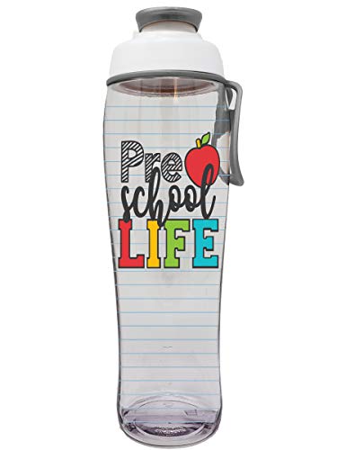 Teacher Water Bottle - BPA Free - Christmas Gift for Teachers - Give Bottles As Thank You Gifts & Appreciation for Teachers - Easy Carry Loop - Made in USA (30 oz., Preschool Life)