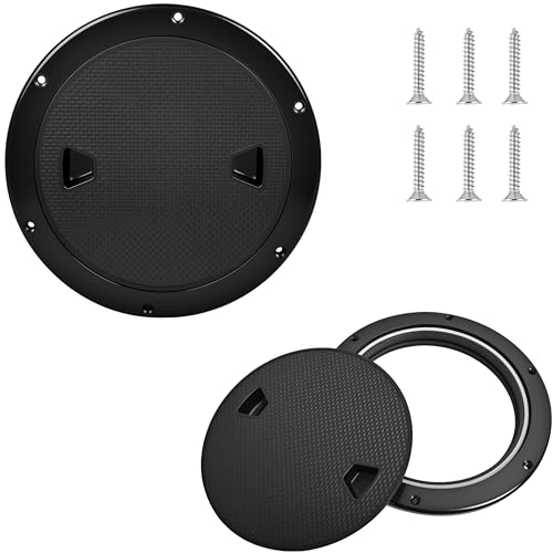 Xpokcai 2 Pcs 6 Inch Boat Round Deck Plate Inspection Hatch，Deck Plates for Boats，Non-Slip Boat Hatch, Suitable for Ships, RV, Outdoor Facilities, ABS Black Plastic (2, Black-6IN)