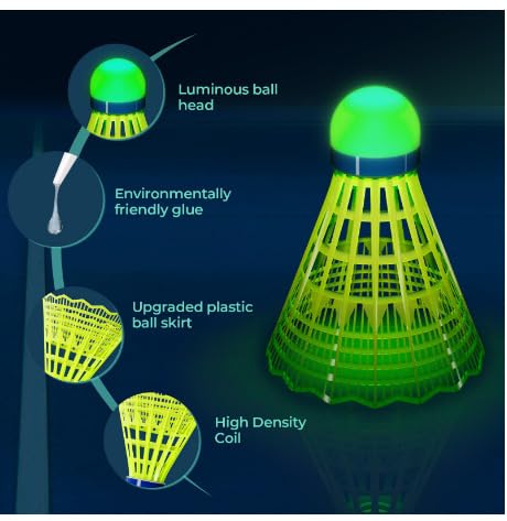 Image of Premium LED Badminton Shuttlecock 12 Pcs Pack, Glow in The Dark Light Up Birdie for Night Play, Durable Nylon Plastic Shuttle for Indoor Outdoor Games, Red Green LED for Kids & Adults