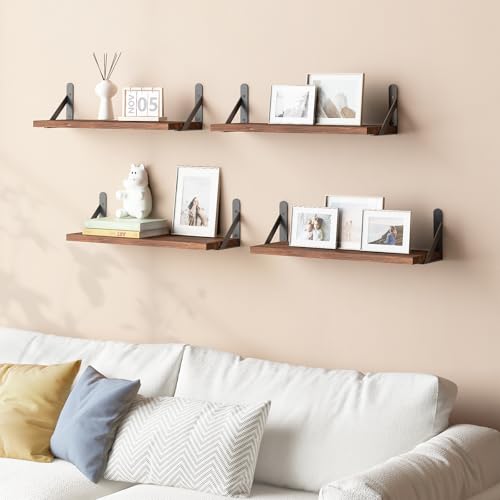 Image of YGEOMER 16.5 Inch Floating Shelves for Wall, Farmhouse Wall Shelves for Bedroom, Bathroom Storage, Living Room and Kitchen Decor (Set of 6 Dark Carbonized Pine)