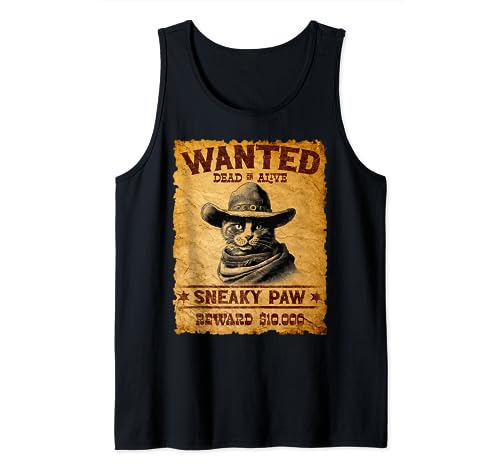 Affiche humoristique de chat Bandit Wanted – Meowdy Western Cowboy Cat Débardeur