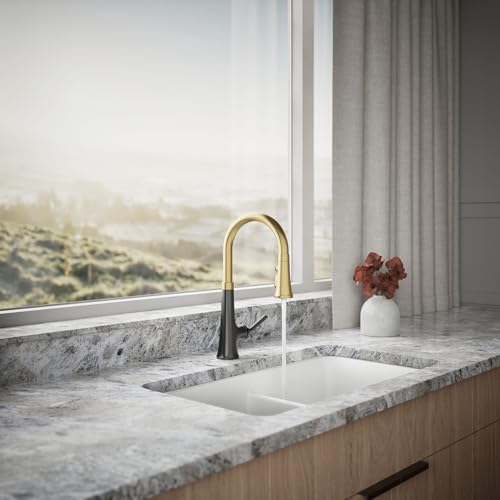 Kohler 23764-BMB Tone, Kitchen Sink Faucets with Pull Down Sprayer, Matte Black with Moderne Brass by Kohler - Image 4