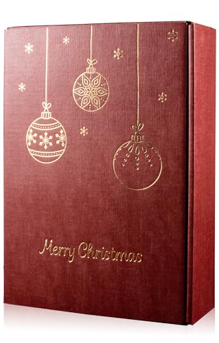 5x Wein Flaschen Geschenkkarton Weihnachten 3 Flaschen - Rot & Gold, hochwertige Webstruktur