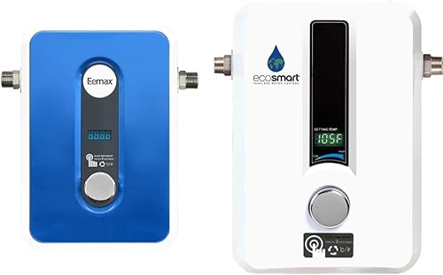 Eemax EEM24013 Calentador de agua eléctrico sin tanque, azul y EcoSmart ECO 11 calentador de agua eléctrico sin tanque, 13 KW a 240 voltios con