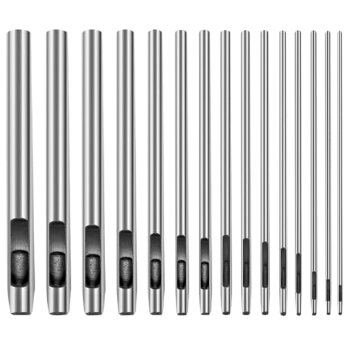 YDHfdc Locheisen Set 15 Stück Lochstanzer Leder Locher Stanzwerkzeug Set 0,5mm bis 6mm Hohl Punch für Leder Uhrenarmband Stoff Kleidung Leinwand