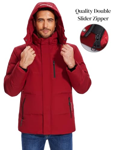 Flygo Puffer Jacket Men Down Jackets Winter Coats Waterproof Thicken Insulated Hooded Quilted Parka Snow Jacket(Red-XL)3
