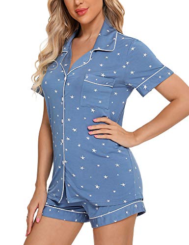 Senert Women's Pajamas Set Short Sleeve Sleepwear Button Down Pjs Se Nightwear Soft Pj Lounge Sets Pajamas For Women #TOP1