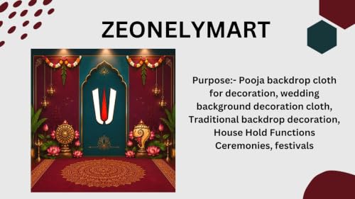 Image of Govinda namalu Backdrop| Tirupati Venkateswara Namam Backdrop with Shanku, Chakra, and Pink Lotuses 8x8 Feet | varamahalakshmi Backdrop
