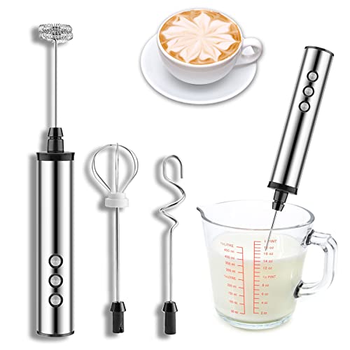 Espumador de Leche Eléctrico de Mano 3 en 1, YEAHTOP 3 Batidores y 3 Velocidades Ajustables, Mini Batidora de Leche USB Recargable, Mezclador de Huevos, Batidora Manual para Café con Leche, Capuchino Cover