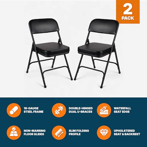 OEF Furnishings OEF3200 Series Heavy Duty, Industrial Grade, Premium Vinyl Folding Chairs 2" Ultra Padded Seat Double Hinged Steel Frame (2 Pack, Black/Black) by OEF Furnishings - Image 3