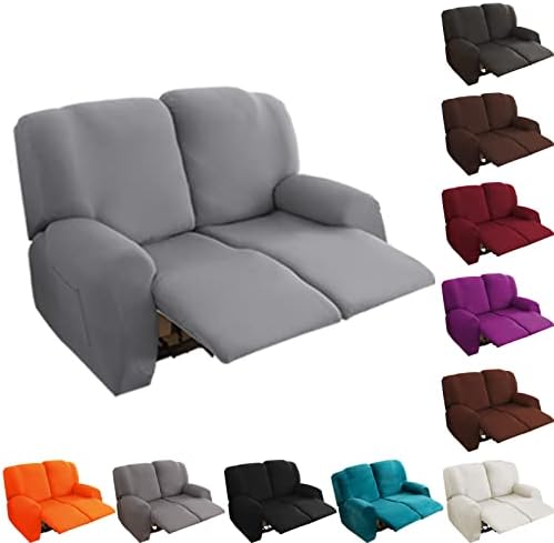 MIFXIN Velvet Loveseat Recliner Cover 2 Seat Recliner Sofa Covers Recliner Chair Covers Double Recliner Slipcovers 6 Pieces Cushion Couch Anti-Slip Recliner Furniture Protector Velvet Fabric