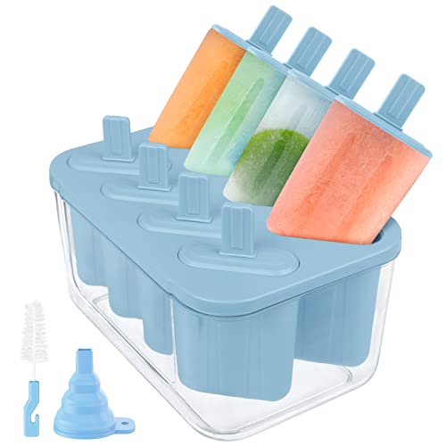 Korlon Popsicle Molds, 8 Cavity Popsicle Maker Molds Set, Homemade Ice Popsicles Molds For Kids With Sticks & Brush & Funnel For Making Yogurt Juice Smoothies #TOP8