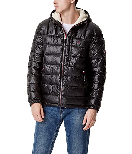 Image of Tommy Hilfiger Men's Midweight Sherpa Lined Hooded Water Resistant Puffer Jacket