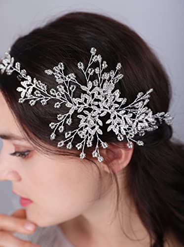 JWICOS Bride Wedding Rhinestone Hair Vine Bridal Hair Piece Bridal Headband Wedding Hair Accessories for Women and Girls (silver)