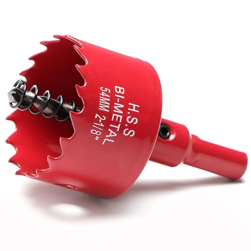 54mm Hole Saw, HSS Bi-Metal Hole Cutter with Drill Bit, Heavy Duty Hole Saw for Wood, Plastic, Drywall, Fiberglass, Red