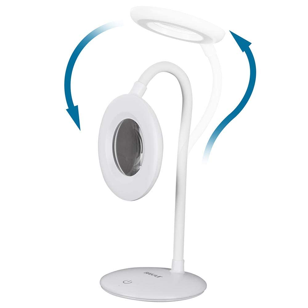 BAKAJI Lampada con Lente D' Ingrandimento 3 Diottrie con Luce Naturale LED 500Lm Accensione Touch e Braccio Flessibile Paralume Regolabile Girevole Batteria Ricaricabile USB per Estetista e Modellismo