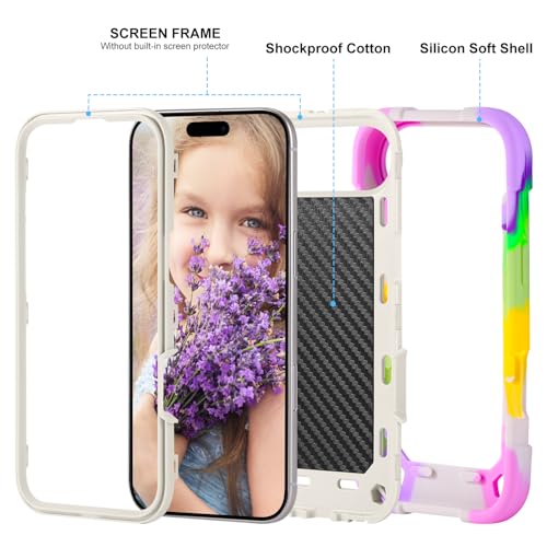 Image of MARKILL Compatible with iPhone with Built-in 360Rotating Ring Stand, Military Grade Drop Protection Full Body Rugged Heavy Duty Case Durable Cover (Rainbow White, iPhone Air)