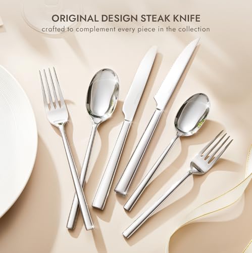KINGSTONE Silverware Set with Steak Knives, 36-Piece Forged Flatware Set Cutlery Set Premium Stainless Steel, Service for 6, for Kitchen, Home, Wedding, Party, Mirror Polished and Dishwasher Safe - Image 5