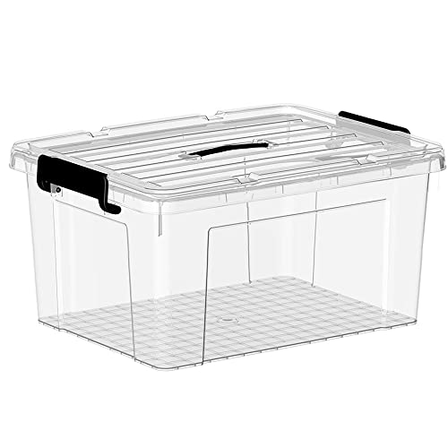 Cetomo 45L*6 Aufbewahrungsboxen, Tragbare Plastikboxen mit Deckeln, Organizer-Behälter mit Griff und Clips, Stapelbar, Ineinander Nestbar, für Zuhause und Büro, Transparent, 45L-6er Pack