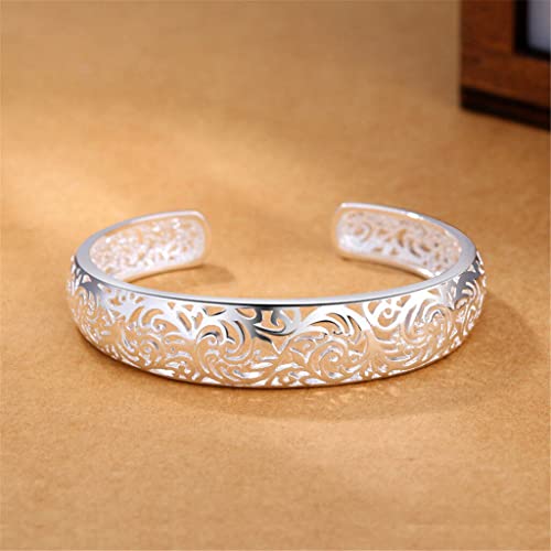 Bracelets, Women's 925 Sterling Silver Bezel Hollow Cuff Bangle Open Bracelet Jewelry Gift Durability and attraction4