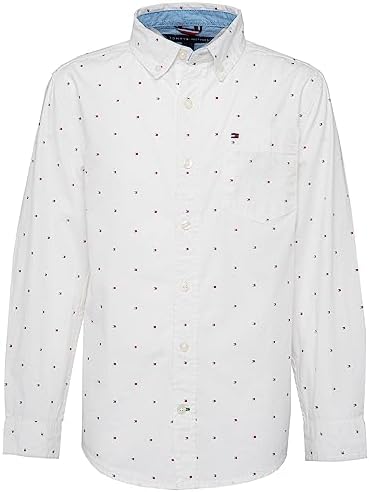 Tommy Hilfiger Kids Boys' Ellison Long Sleeve Woven Shirt, 100 White, 6