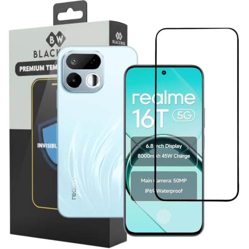 Image of Blackwik Tempered Glass Screen Protector for realme 16T 5G with Edge-To-Edge Protector Coverage | Easy Installation Kit (Black)
