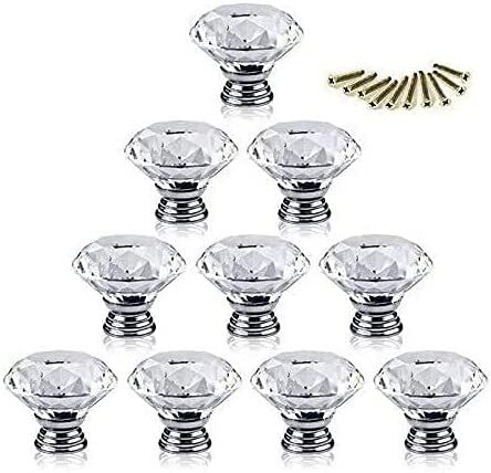 Boutons à vis avec tirettes en cristal pour remplacer les poignées usées