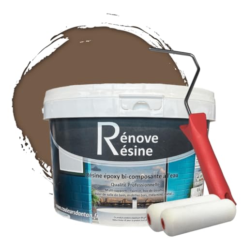 COULEURS D ANTAN Peinture Résine multisupport Intérieur pour Faïence, Carrelage, Douche, Baignoire 5m² - RAL 8025 Brun pâle + Kit d'application OFFERT