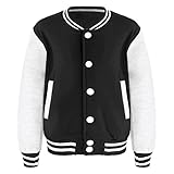 LiiYii Kinder Jungen Baseball Jacke Langarm Sweatshirt Mantel Shirts Varsity Stil Sportjacke Stehkragen Langarmshirt Sportmantel Sweatjacke Schwarz 146-152