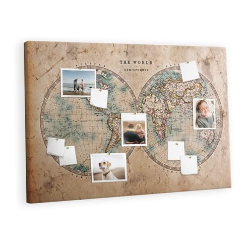 Carte du monde métallique haut de gamme sur panneau en liège horizontal pour décoration murale