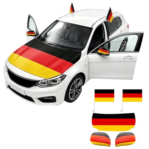 Deutschland Flagge Auto Motorhaub Set Motorhaube Flagge 2 Autofahnen Fenster & 2 AußEnspiegelfahnen FußBall Fanartikel Fzg FüR Em & Wm deutschland Flagge Fahrzeug Deko (Team Deutschland 125*150cm)