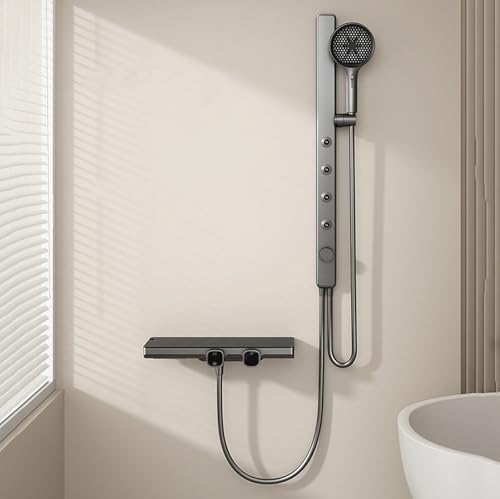 Robinet de bain et de douche mitigeur mural gris 3 fonctions - 3