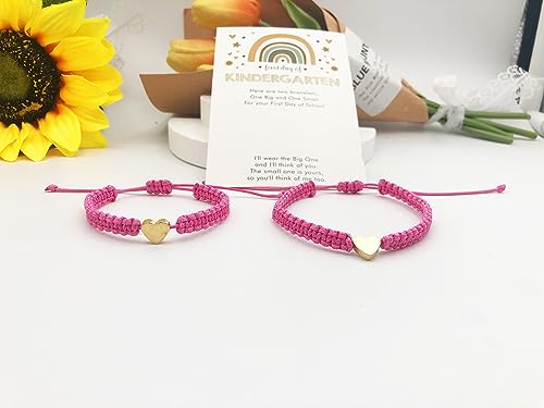 Image of First Day of Kindergarten Bracelets,First Day of School Bracelets for Mom and Daughter,Back to School Bracelet Pre-K Matching Heart Wish Adjustable Bracelet
