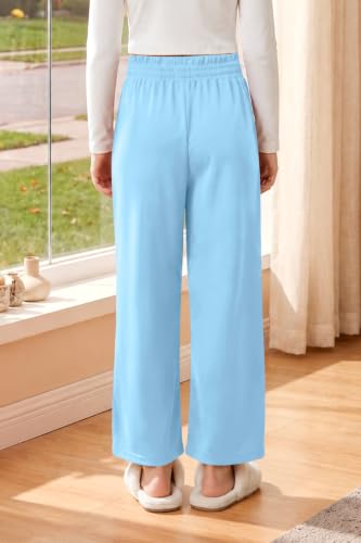 Image of Girls Summer Floral Wide Leg Pants High Waisted Flowy Dress Trousers with Pockets for School Lounge Beach 5-14 Years