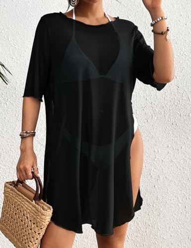 Bsubseach Sheer Bathing Suit Cover Up for Women Side Split Bikini Mesh Coverup Tops Resort Wear4