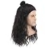 yuehong Long Wavy Mens Black Bun Style Wig Rock Mullet Star Cosplay Costume Hair Heat Resistant Synthetic Fibers Fluffy Durable Breathable Wig