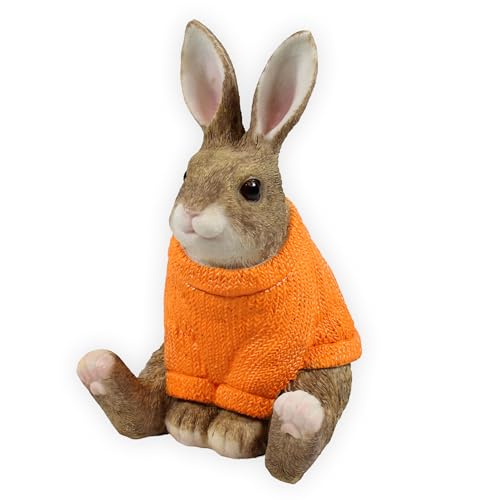 colourliving Hasen Deko Figuren Osterhasen Figuren Groß witzige, entspannte Osterhasen mit Pullover Deko Hasen (Orange-3)