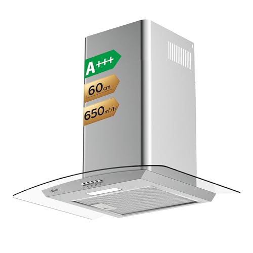 CIARRA 60cm Cooker Hood 650 m³/h Curved Glass Chimney Hood Black with 3 Speed Recirculating Ducting Kitchen Ventilation Extractor CBCB6506B