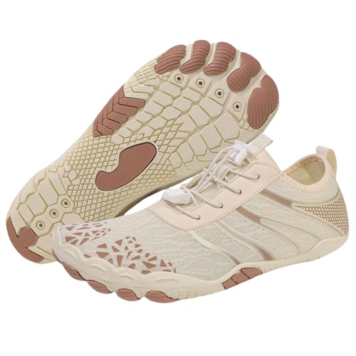 ERTUPE Hike Barefoot Shoes for Women Men Wide Toe Box Water Shoes Non Slip Breathable Lightweight Sneakers for Hiking Walking Running Swimming Beach Pool Yoga Footwear Beige