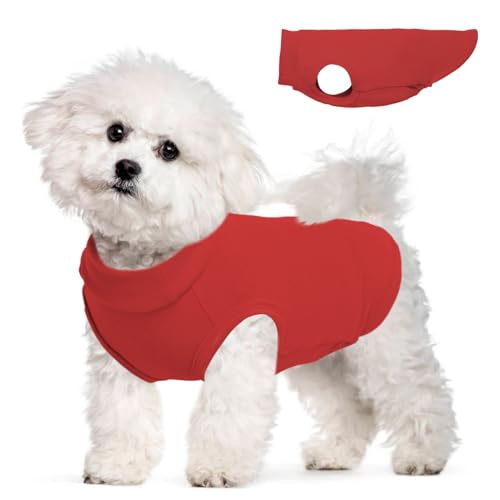 Image of Soft Fleece Dachshund Sweater for Warmth, Red, Small | Stretchy Sleeveless Small Dog Clothes, Pullover sweaters for miniature dachshund dogs, Lightweight Vest for Chilly Days