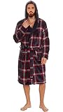 i-Smalls Herren-Bademantel aus Fleece, superweich, gestreift und kariert, Marineblau kariert, L