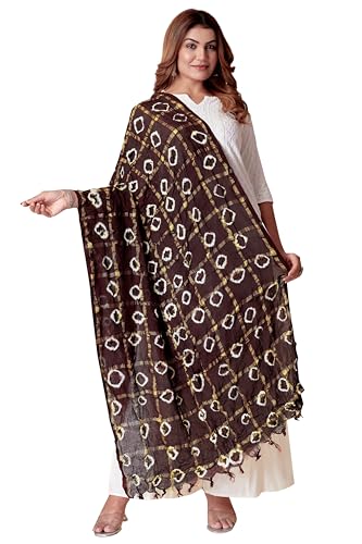 Image of Women Bandhani Dupatta | Traditional Chunri Print with Decorative Border | Lightweight Ethnic Stole for Festive and Wedding Wear