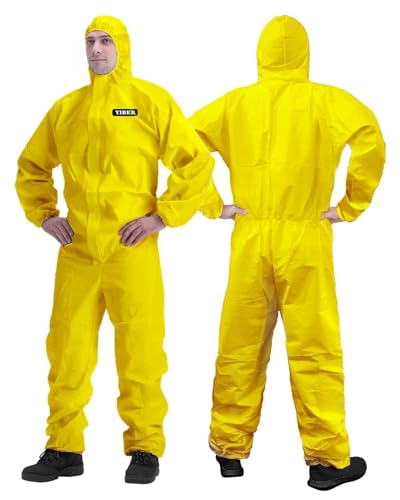 YIBER Hazmat Suit Disposable Coverall | Full Body Painters Suit in 7 Sizes with Multiple Specifications for Men & Women - X-Large, Yellow, 1