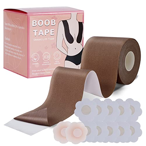Urtape Bob Tape For Large Breasts, Adhesive Bra Tape For Breast Lifting, Sweat Proof Push Up Breast Tape Kit 2 Breast Petals 10 Nipple Pasties Brown #TOP19