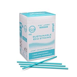 phade Eco-Friendly 7.75″ Jumbo Drinking Straws, Un-wrapped 600 Count – Sustainable Marine Biodegradable, Compostable, 1 Pack