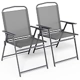 LIFERUN Gartenstühle 2er Set, Klappstühle mit Rückenlehne Armlehnen, Terrassenstühle, Outdoor-Stühle Essstühle, bis 150 kg Belastbar, Klappsessel für Camping, Strand, Garten, Pool, Terrasse, Gau