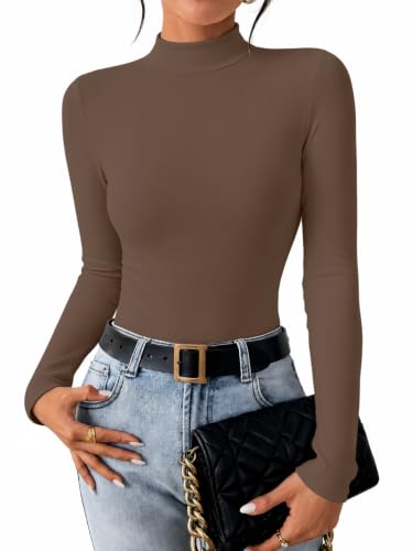 Ekouaer Women Mock Turtleneck Tops Long Sleeve Shirts Thermal Base Layer