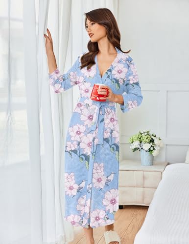 Image of Ekouaer Women's Robe Long Waffle Knit Bathrobe Lightweight Soft Kimono Robes Loungewear S-XXL
